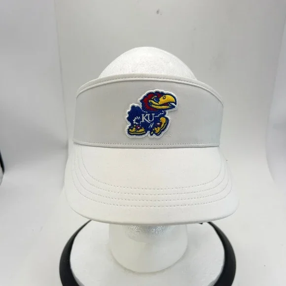 Kansas Jayhawks Adidas Aeroready Coach Sideline White OSFM Visor Hat Cap NEW - Picture 1 of 12